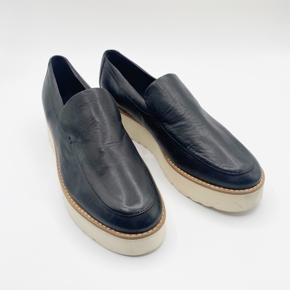 Vince Zeta Platform Shoes Leather Platform Loafers Shoes Black 10M - Picture 2 of 10